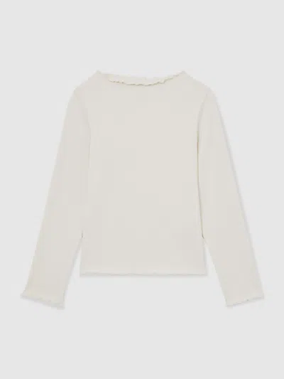 Reiss Ecru Stretch-cotton Lettuce-trim Ribbed Top In Gray