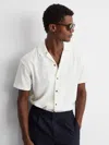 Reiss Ecru Textured Crepe Cuban Collar Shirt In White