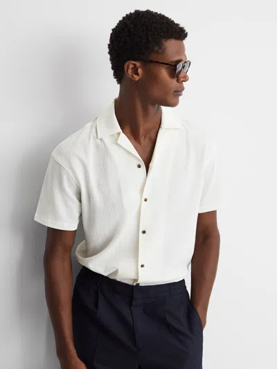 Reiss Ecru Textured Crepe Cuban Collar Shirt In White