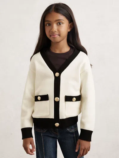 Reiss Ecru Tipped V-neck Cardigan In White