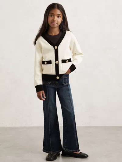 Reiss Ecru Tipped V-neck Cardigan In White