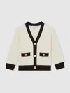Reiss Ecru Tipped V-neck Cardigan In White