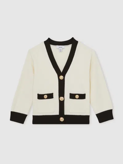 Reiss Ecru Tipped V-neck Cardigan In White