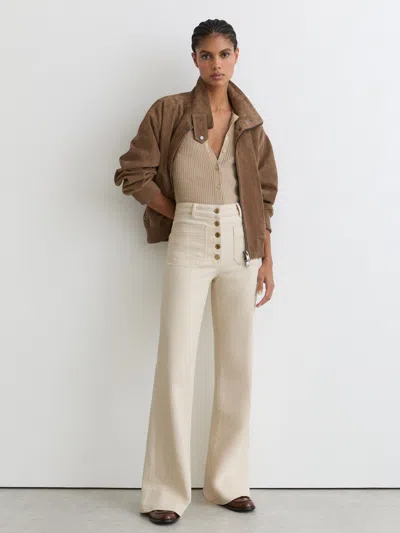 Reiss Ecru Twin-pocket Button Flared Jeans In Neutral