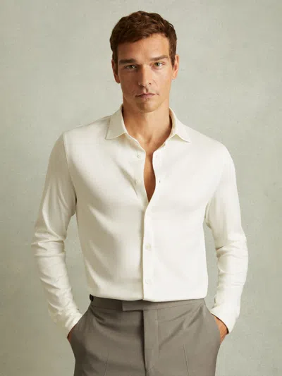 Reiss Ecru Viscount Slim Fit Mercerised Cotton Jersey Shirt