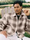 Reiss Ecru/brown Brushed Check Zip-through Overshirt With Wool In Neutral