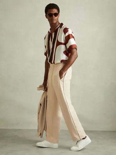 Reiss Ecru/brown Stripe Roy Relaxed Contrast Pipe Detail Trousers