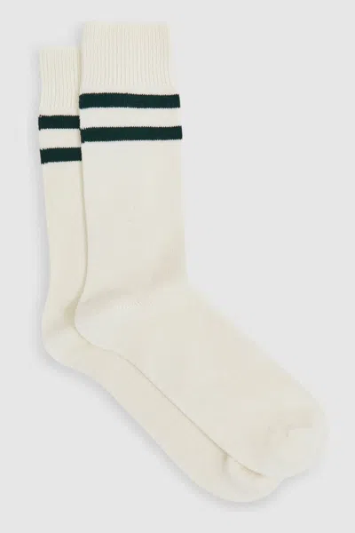 Reiss Ecru/forest Green Striped Socks With Wool And Cashmere