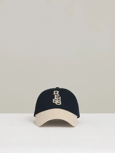 Reiss Ecru/navy Cotton Contrast-peak Logo Baseball Cap In Black