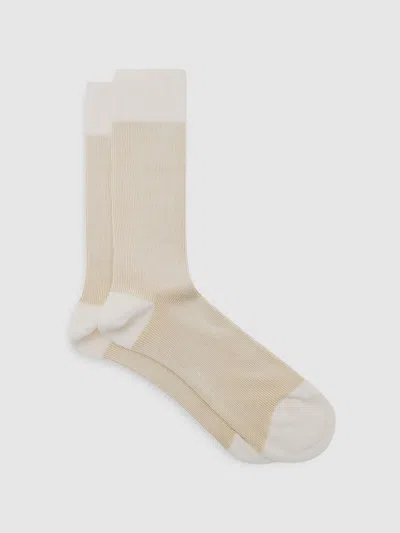 Reiss Ecru/oatmeal Two Tone Cotton Socks In Neutral