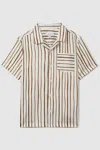 Reiss Ecru/tobacco Rava 3-9 Yrs Striped Cuban Collar Shirt In Ecru/tobacco