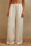REISS EDDIE - IVORY TEXTURED WIDE LEG COVER-UP TROUSERS, US 8