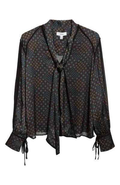 Reiss Eddie Foulard Print Tie Front Button-up Shirt In Blue