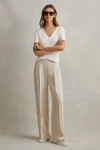 Reiss Eden - Cream Half-elasticated Wide Leg Trousers, Uk 4 R