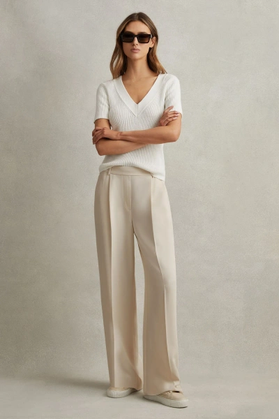 Reiss Cream Half-elasticated Wide Leg Trousers In Cream