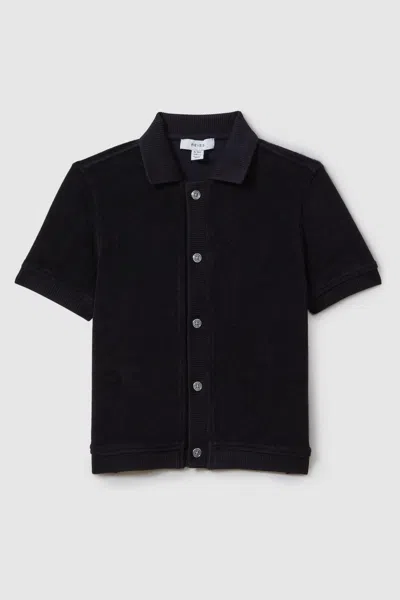 Reiss Eden - Navy Towelling Cuban Collar Shirt, Age 5-6 Years