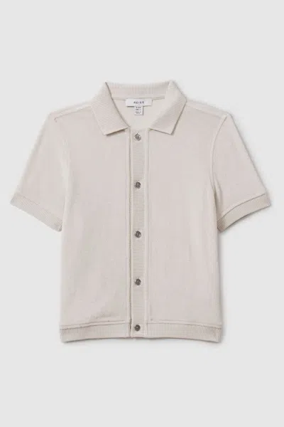 Reiss Kids' Eden - Off White Towelling Cuban Collar Shirt, Age 4-5 Years