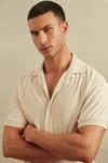 Reiss Off White Eden Towelling Cuban Collar Shirt