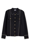 Reiss Womens Eden Compact-knit Topstitched Cotton Top Black In Black