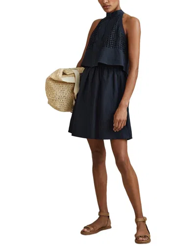 Reiss Eden Linen-blend Broderie Sleeveless Mini Dress In Black