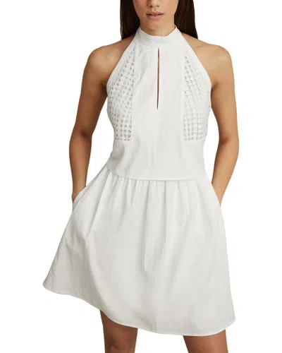 Reiss Eden Linen-blend Broderie Sleeveless Mini Dress In White