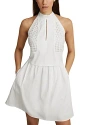 Reiss White Broderie Halter Neck Mini Dress With Linen In White