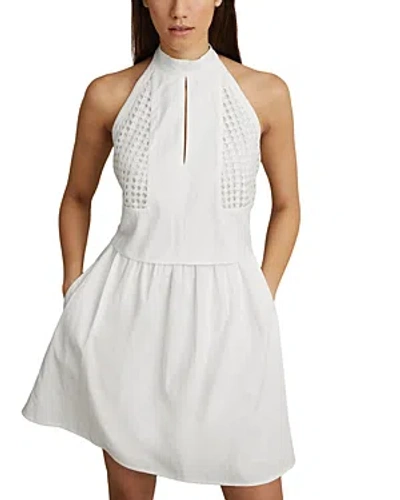 Reiss Eden Linen-blend Broderie Sleeveless Mini Dress In White