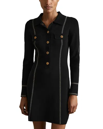 Reiss Black Knitted Contrast Seam Mini Dress