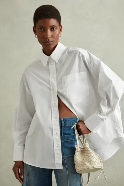 Reiss Edie - White Oversized Cotton Button-through Shirt, L
