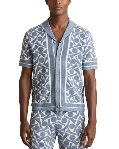 Reiss Edmonds Short Sleeve Cuban Toweling Shirt In Soft Blue/white