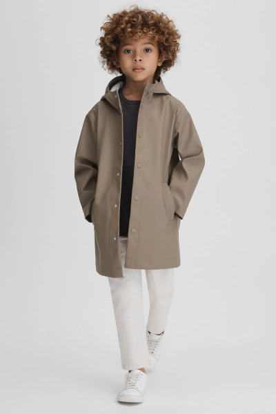 Reiss Kids' Eero - Stone Junior Water Repellent Hooded Coat, Uk 7-8 Yrs
