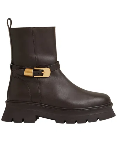 Reiss Elena Zip Up Leather Chunky Boot In Brown