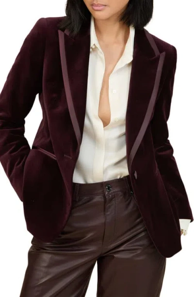 Reiss Burgundy Velvet Single-breasted Suit Blazer