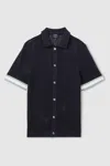 Reiss Navy Elias | Ché Open-stitch Cuban Collar Shirt