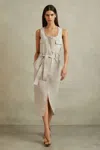 Reiss Stone Utility Belted Midi Dress In Stone