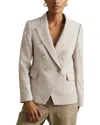 Reiss Elisa Double-breasted Textured Check Wool-blend Blazer In Neutral