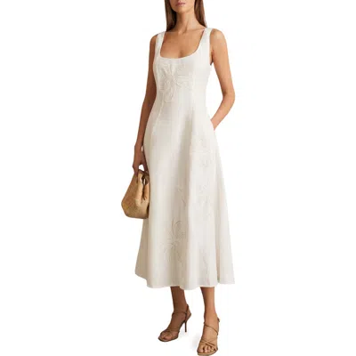Reiss Womens Ivory Elise Floral-embroidered Linen Midi Dress In White
