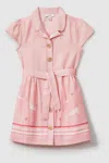 Reiss Eliza - Pink Print Eliza Teen Cotton Linen Capped Sleeve Belted Dress