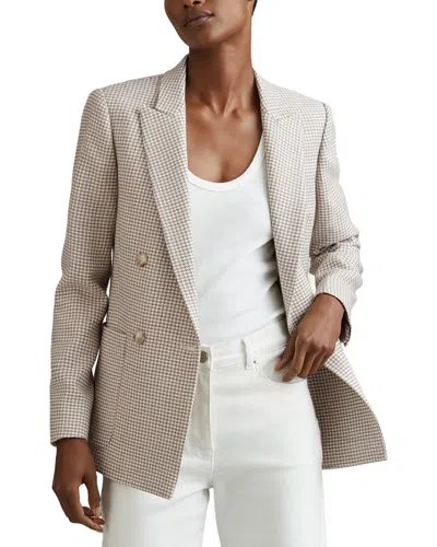 Reiss Ella Double-breasted Textured Check Wool-blend Blazer In Brown