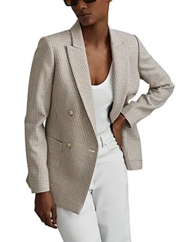 Reiss Womens Beige Check Ella Dogtooth-pattern Wool-blend Blazer