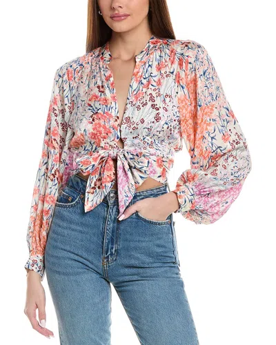Reiss Elle Meadow Print Tie Front Top In Coral/white