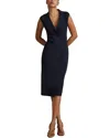 Reiss Navy Knitted Wrap-front Midi Dress In Blue