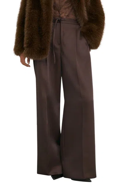 Reiss Ellen Satin Drawstring Wide Leg Pants In Brown