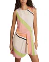 Reiss Womens Pink Green Ellia Stripe-print Tuck Woven Mini Dress In Pink/green