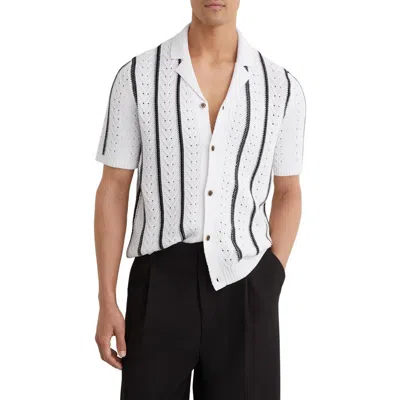 Reiss Ellingham Textured Stripe Camp Collar Cardigan In White