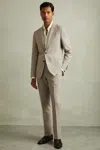Reiss Oatmeal Checked Side Adjuster Trousers In Wool-linen In Oatmeal