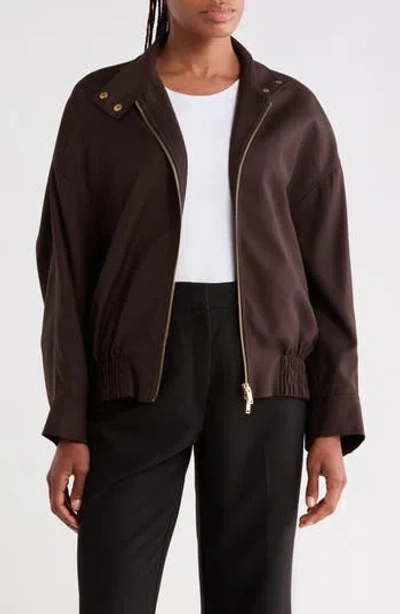 Reiss Elodie Bomber Jacket In Chocolate Brown