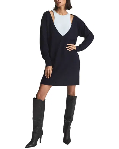 Reiss Elodie Wool & Cashmere-blend Mini Dress In Blue