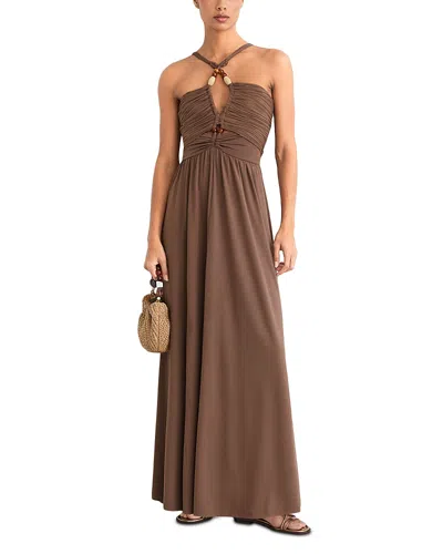 Reiss Womens Taupe Brown Eloise Bead-embellished Jersey Maxi Dress