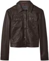 Reiss Ely Sheep Leather Trucker Jacket In Brown